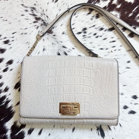 Kate Spade Orchard Valley Fiona Neutral Crocodile Embossed Crossbody Bag Chain